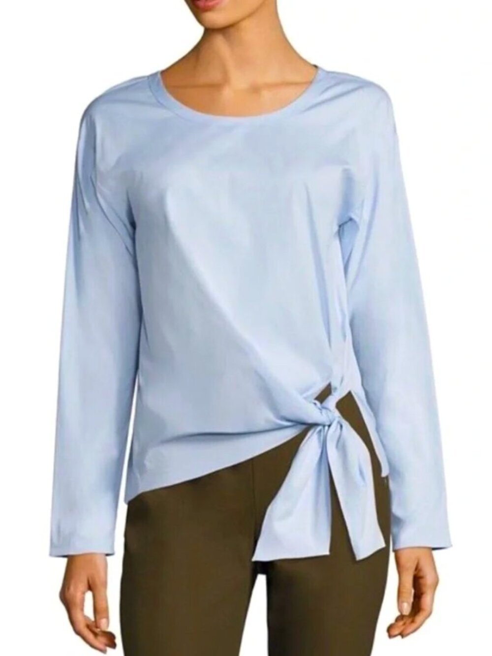Theory Serah Stretch Cotton Waist Tie Top in Larkspur Blue